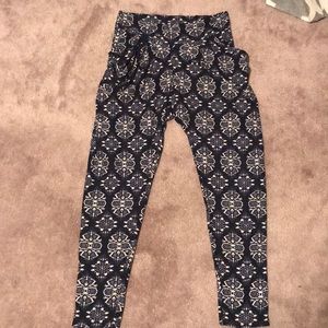 high waisted navy patterned leggings